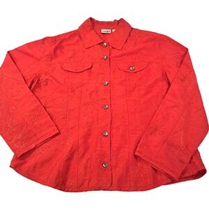 Chico's Sz 2 (M 12) 100% Silk Jacket Blazer Red Textured Unlined Valentine's Day